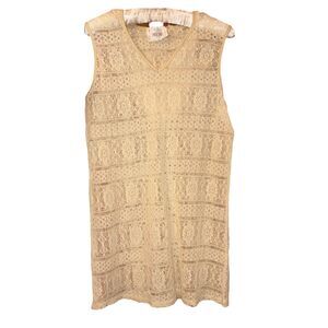 Sand & Spirit Women's Cream Hooded Swim Coverup  Pullover Open Knit Tunic Size L